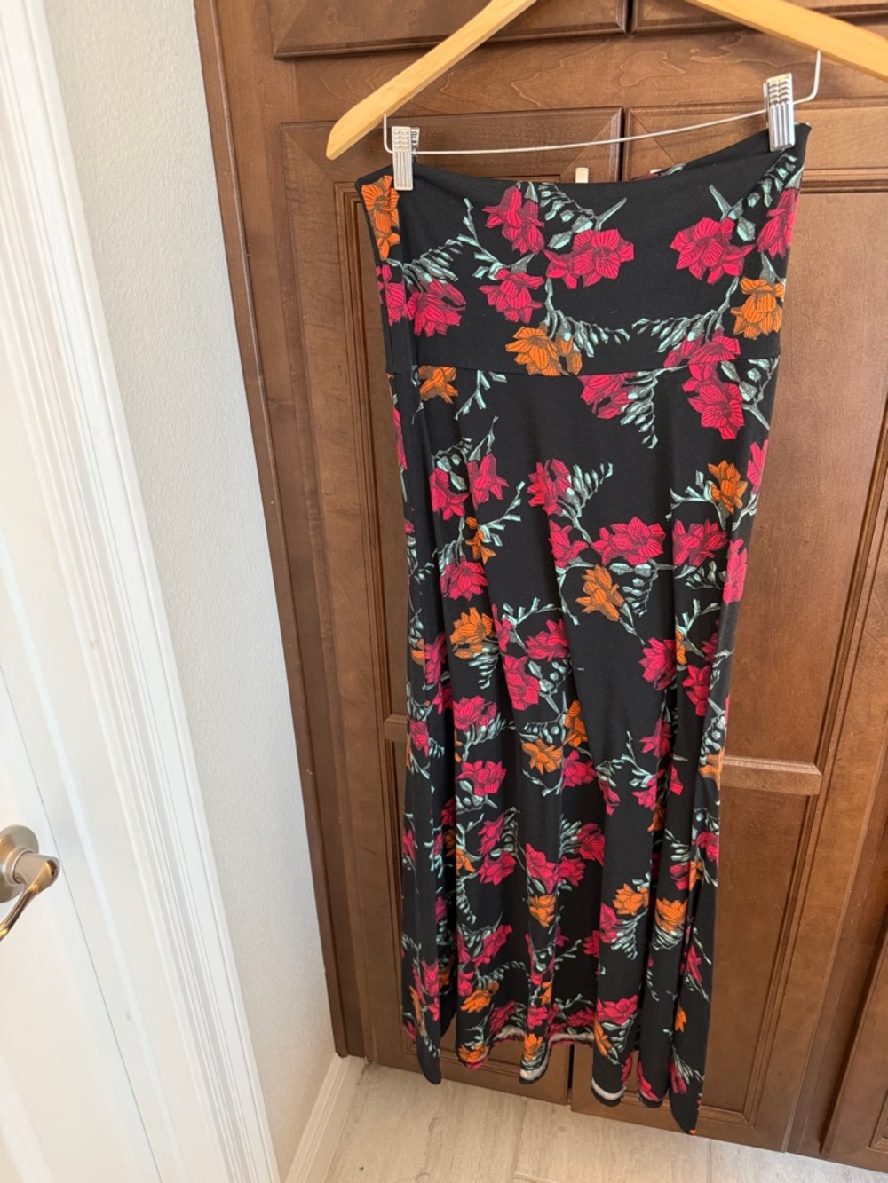 LuLaRoe Black Maxi Skirt with Pink & Orange Floral Print